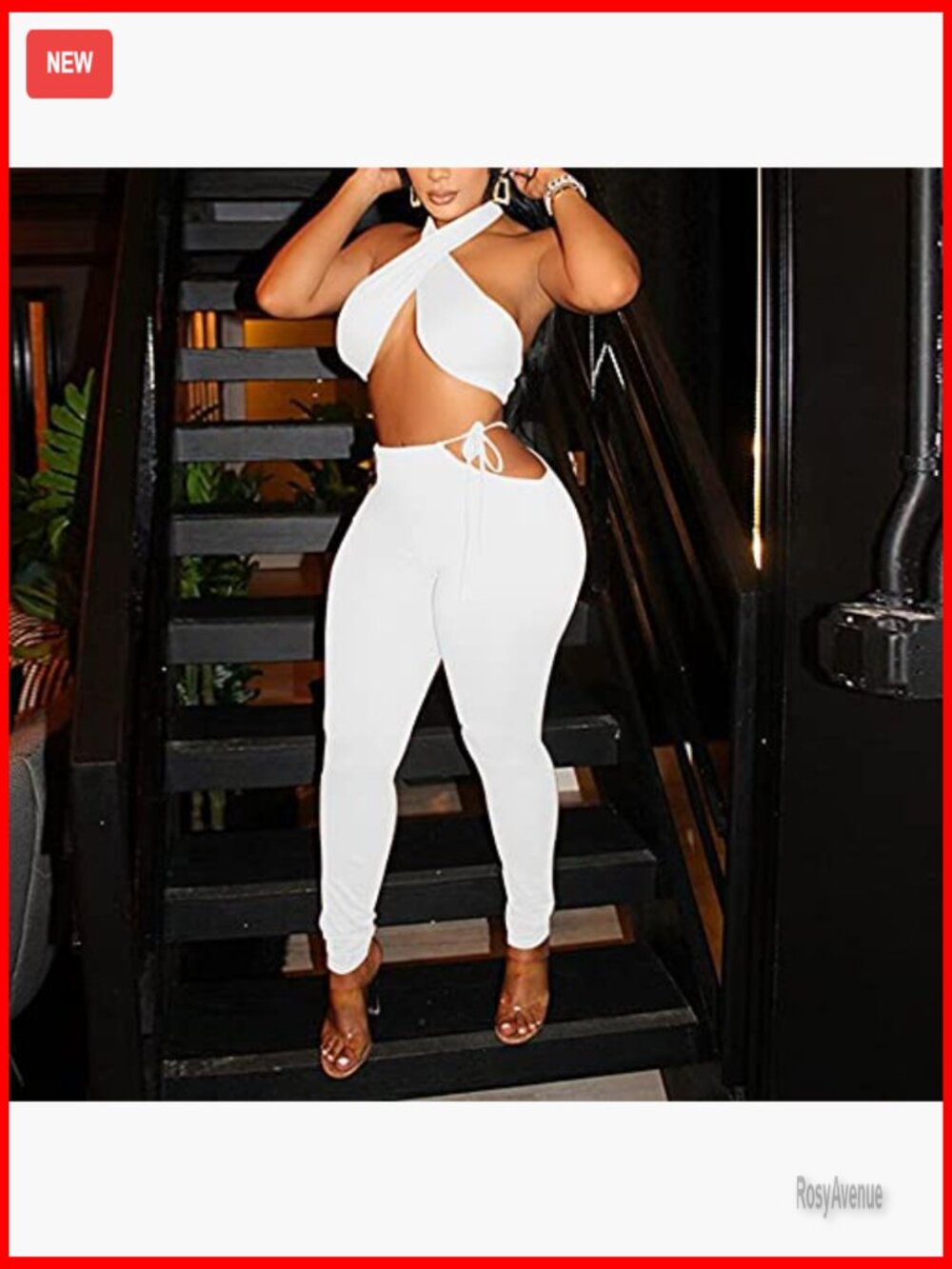 Halter Crop Top & Bodycon Pant Set Clubwear Jumpsuit - Picture 2 of 7